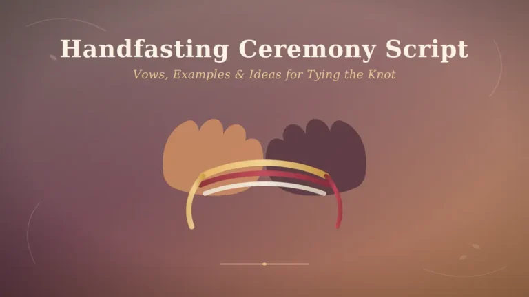 Handfasting ceremony script guide — hands bound with braided gold, red, and ivory cords symbolizing a Celtic wedding unity ritual