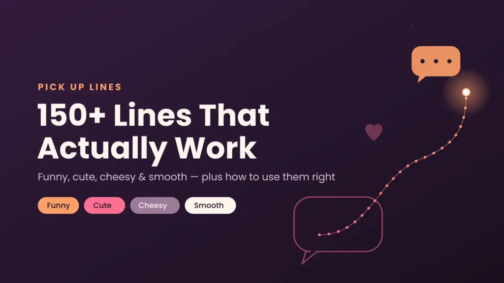 Pick up lines blog cover with funny, cute, cheesy and smooth line categories